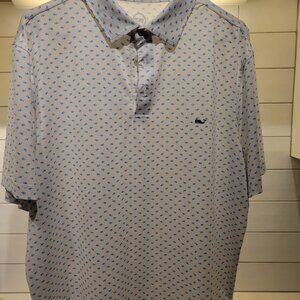 vineyard vines Men's L Performance Polo - White w/ Blue Sharks